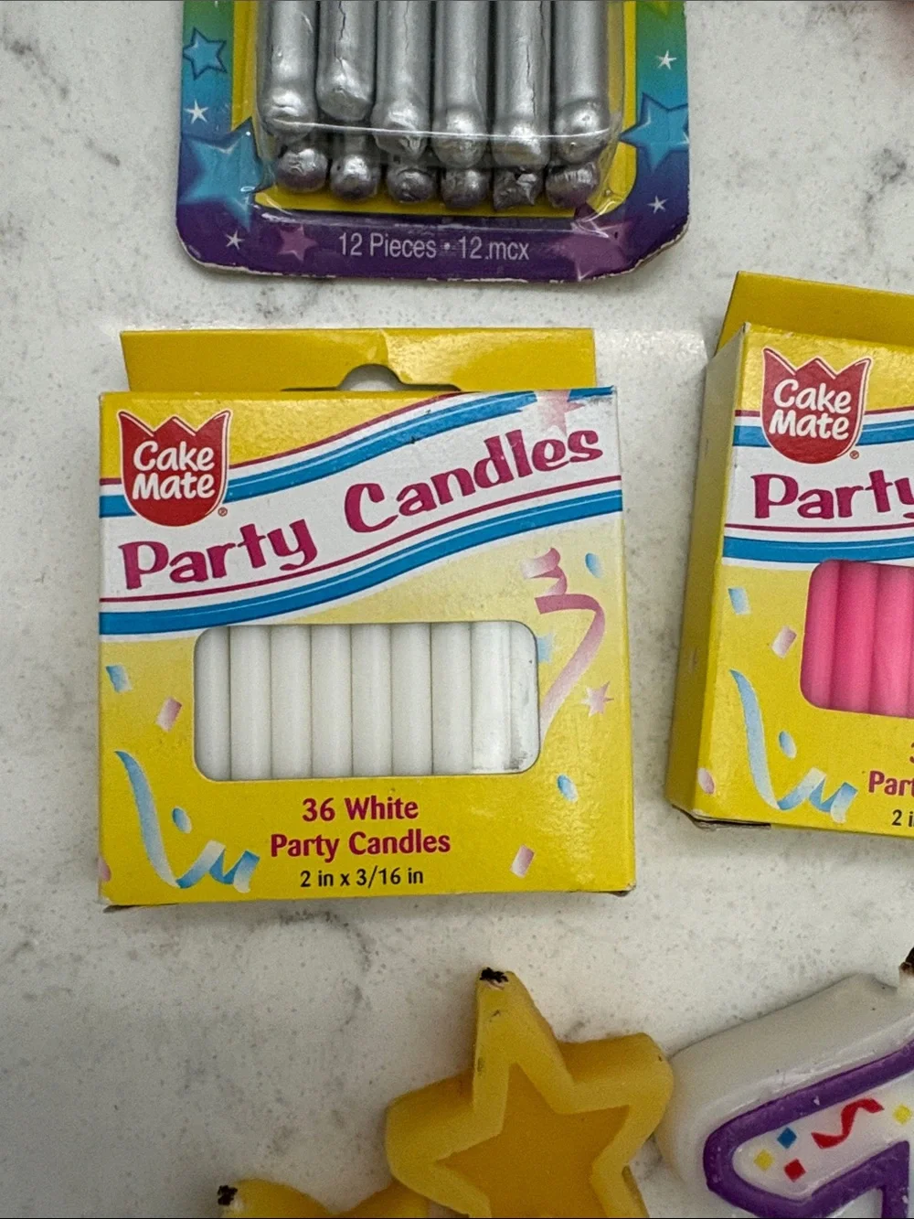 Assorted Party Birthday Candles Set in White, Pink, Blue, Silver, Yellow